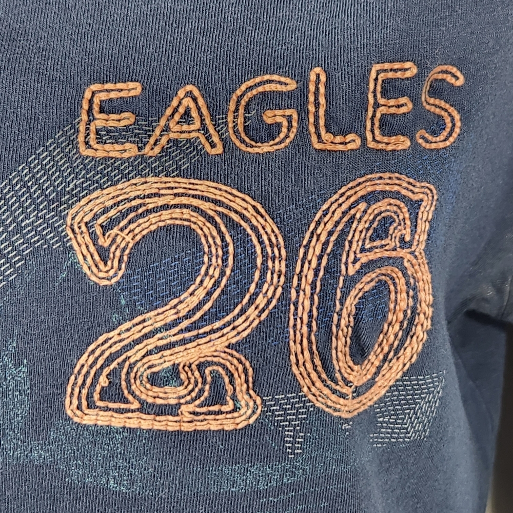 Old Navy Blue Long Sleeve Cotton Eagles 26 Graphic Top Size Large - Picture 3 of 9